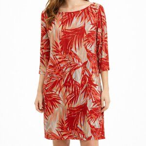 Tommy Bahama Tropical Palm Print Stretch Dress Red Resort Vacation Size M